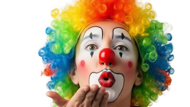 Clown blowing kiss happy expressive colorful wig