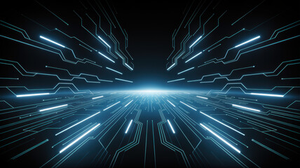 Fototapeta premium - Abstract futuristic circuit tunnel in blue neon background