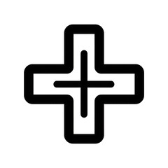 Obraz premium A bold black plus sign symbol, representing medical care, health, and addition, isolated on a clean transparent background