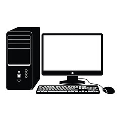 Classic desktop computer setup with monitor keyboard and mouse for office work and home computing silhouette