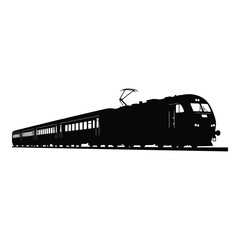 Obraz premium Modern passenger train silhouette moving on tracks representing transportation and travel silhouette