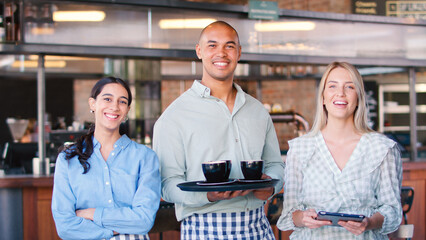 Portrait Of Multi-Cultural Staff Team Working In Restaurant Or Coffee Shop
