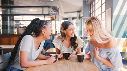 Multi-Cultural Group Of Female Friends Meeting And Catching Up In Restaurant Or Coffee Shop