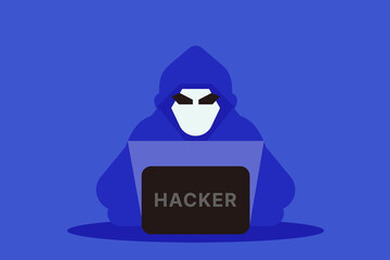 Hacker Using Laptop for Cyber Attack Vector Illustration