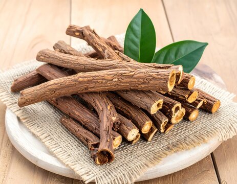 Dried Boerhavia diffusa (Punarnava) Roots Arranged on Plate