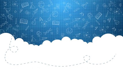 Blue chalkboard doodle back to school seamless pattern. Loop animation educational background with pencils, scissors and other school supplies. Frame with copy space. - Powered by Adobe