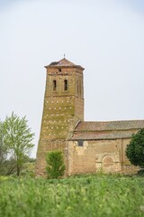 San Pedro Church in Boada de Campos, Palencia under rain and overcast sky