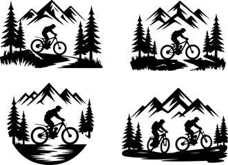 Fototapeta premium Mountain Biking Adventure Scenes Vector Bundle