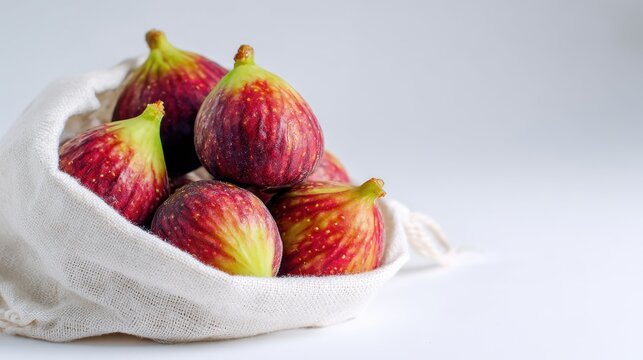 Fresh figs in a cloth bag on white background for culinary and healthy living concepts ,National Fig Week