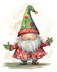 Flat watercolor paint christmas tree graphic gnome.