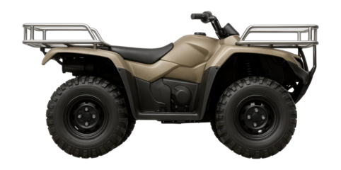 Rescue quad with rugged tires and rear cargo racks for equipment