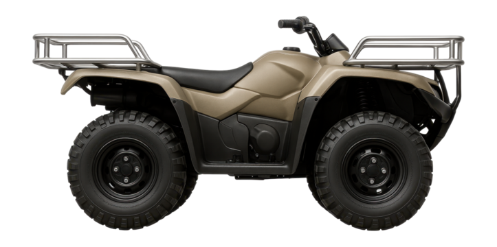 Rescue quad with rugged tires and rear cargo racks for equipment