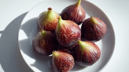 Fresh ripe figs on a white plate in natural light for healthy eating and cooking ideas ,National Fig Week