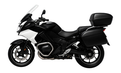 Fototapeta premium Black and white police motorcycle with a top rear storage box