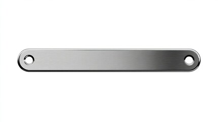 Polished metallic strip, rounded edges, with mounting holes on white background