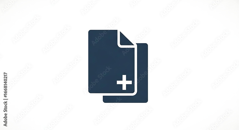 Aufkleber a dark blue icon depicting two overlapping documents with a plus sign on the top document ai generat