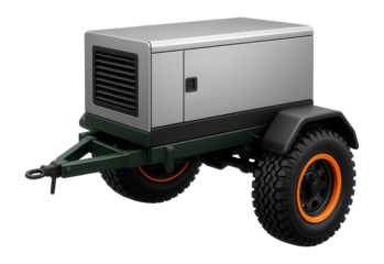 Electric generator on an all-terrain trailer with oversized wheels