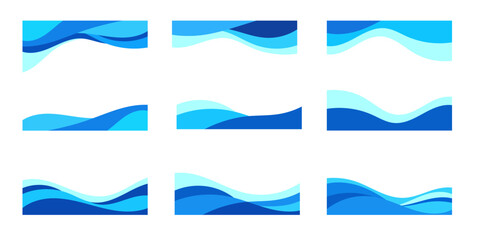 Nine blue wave abstract backgrounds water