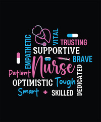 Nurse Word Art Typography Graphic Positive Traits T-Shirt Design