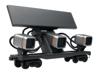 Radar system on railway carriage with modular sensor pods and cables