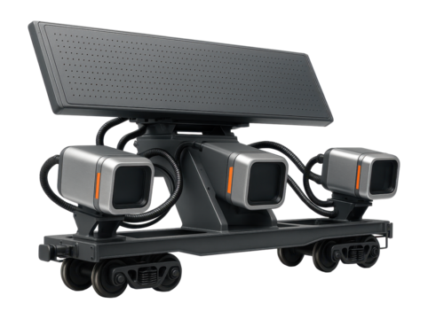Radar system on railway carriage with modular sensor pods and cables