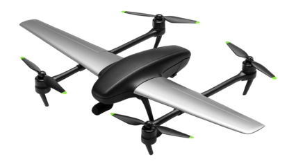 Hybrid drone with both fixed wings and quadcopter rotors for versatility