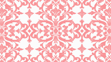 Seamless Pink damask pattern on beige background