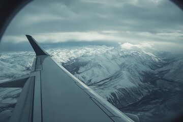 View from an airplane window wing on dramatic sky with storm clouds. ideal for use in travel blogs, airline ads or inspirational content about exploration and journeys