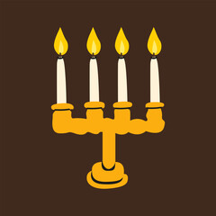 Retro vintage candles in doodle cartoon minimalist style. Gold candlesticks for festive table. Antique light decor. Hand drawn vector illustration