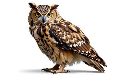 Fototapeta premium Realistic Owl Perched with Piercing Yellow Eyes