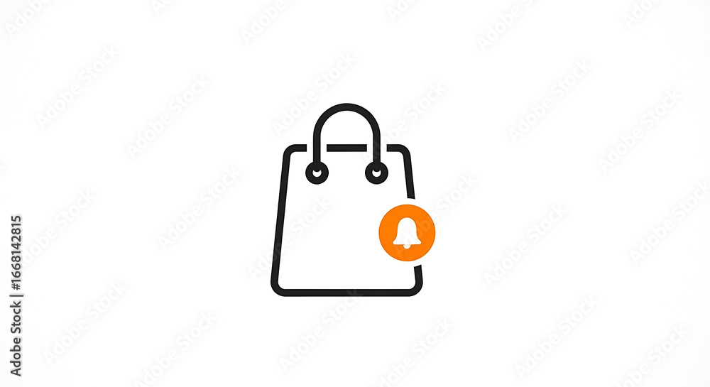 Poster outline shopping bag with notification bell icon on a white background in a minimalist style ai gene