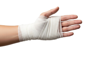 Hand with bandage on white transparent background, PNG