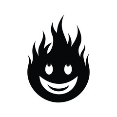 A smiling flame with a positive and warm disposition in simple illustration, fire emoji style icon illustration silhouette