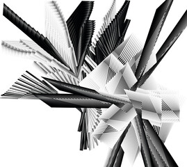 op art geometric abstraction, modern digital graphic composition, black and white halftone lines background, creative dynamic pattern, vector structure