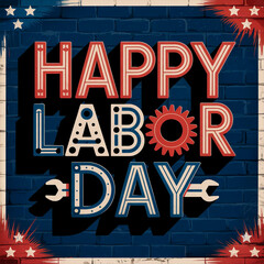 USA labor day design with retro vintage typography illustration