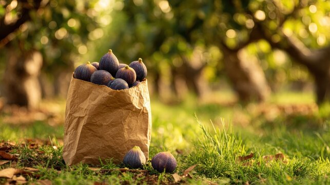 Fresh harvest of figs in a scenic orchard setting for natural lifestyle and organic farming themes ,National Fig Week