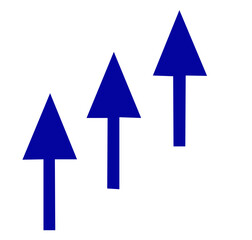 blue triple up arrow icon on white background