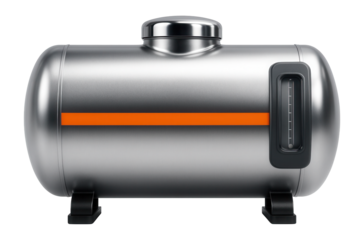 Horizontal fuel tank with a domed top and integrated level gauge on the side