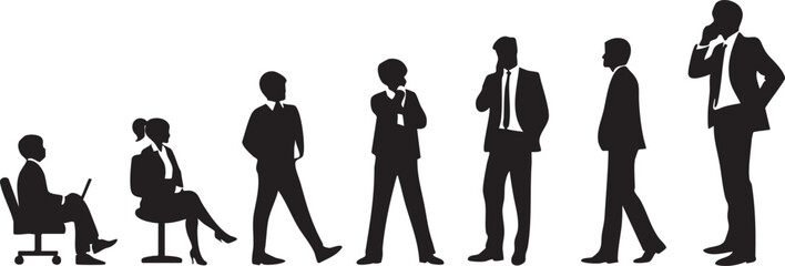Business people silhouettes vector: office workers, professionals, corporate team eps