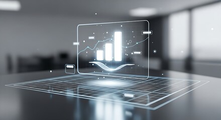 Futuristic holographic bar chart displaying financial growth on a digital interface