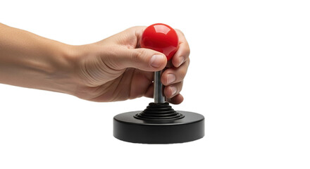 Hand with joystick on white transparent background, PNG