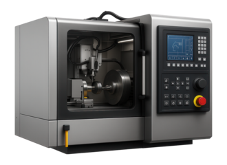 Multi-axis thread grinding machine with an enclosed work area and programmable controls for complex thread geometries in a defense contractor