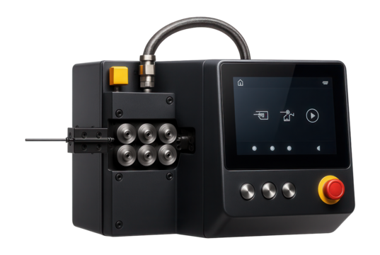 CNC wire bending machine with a touchscreen interface for precision forming in an electronics manufacturing plant