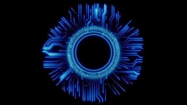 Circular Blue Neon Circuit Board Design with Central Opening image photo