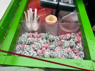 Cenil or cendil or cetil. Is is traditional snack from indonesia. made from tapioca dough and...