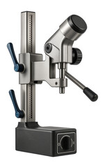 Multi-angle diamond drill stand with a swivel head and magnetic base for drilling in vertical and horizontal positions in a dam construction.