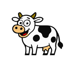 Vector illustration of funny cartoon cow with cute expressions and poses. Black and white dairy cow characters with simple comic style. Perfect for children’s books, farm animal education, mascot