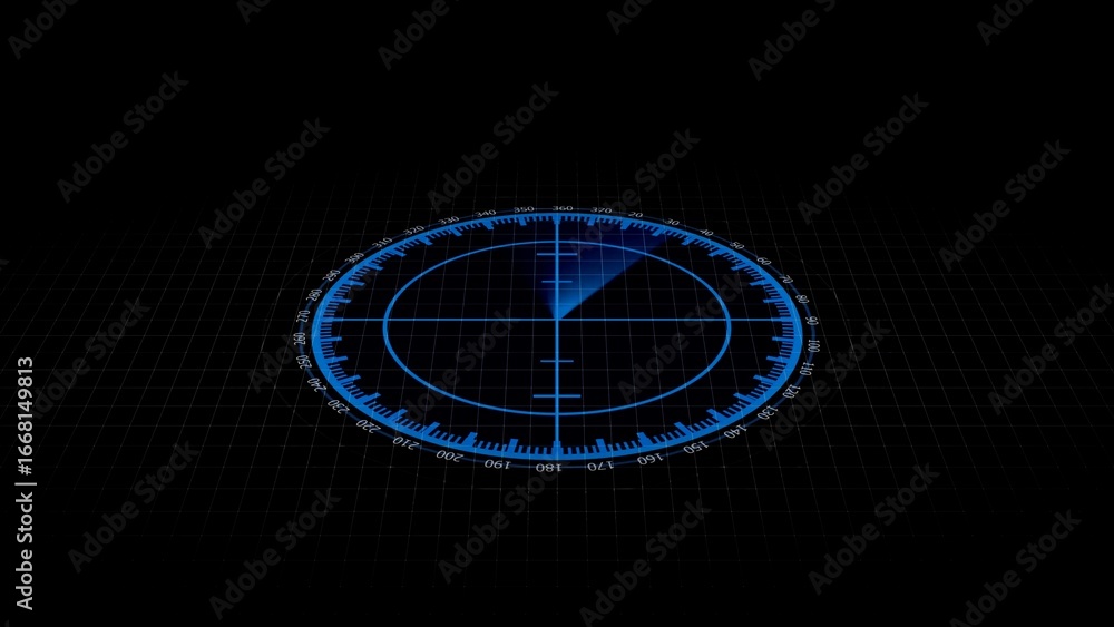 Poster futuristic blue radar screen displaying navigation data and target information technology