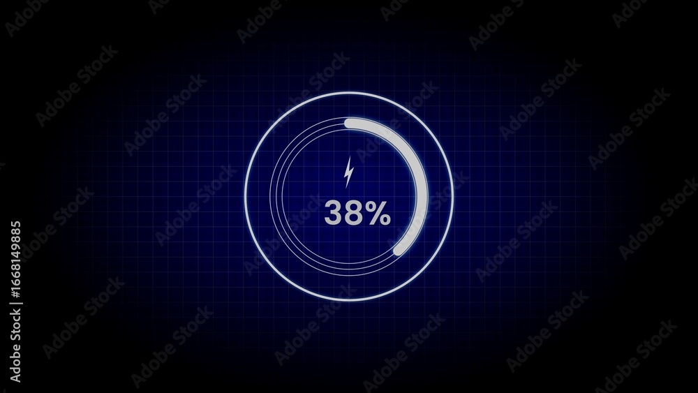 Aufkleber futuristic circular loading indicator showing 38 percent progress on dark grid background