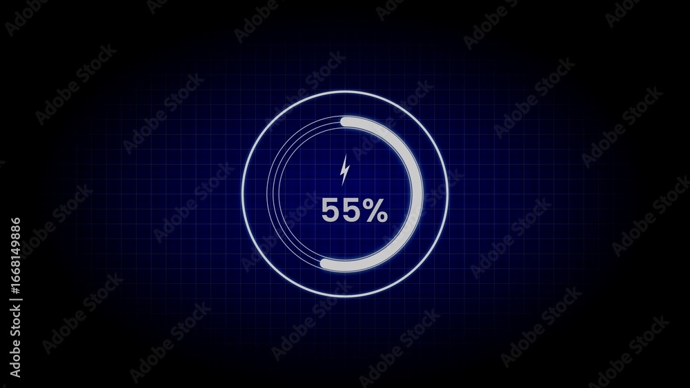 Aufkleber futuristic circular loading indicator showing 55 percent progress on dark grid background